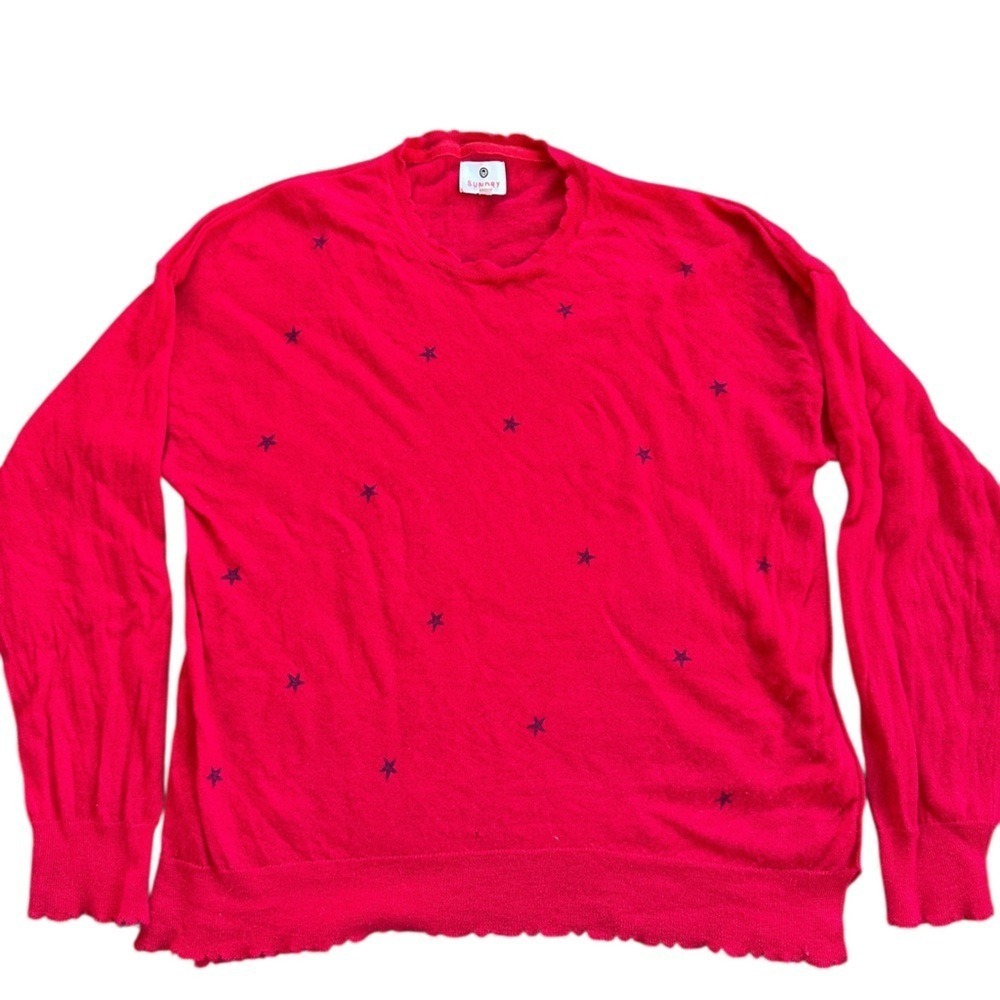 Sundry Red printed Star Long‎ Sleeve Sweater – Cozy Knit Pullover Womens 2